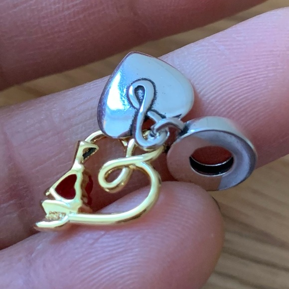 NWOT Two Tone You Are The One Infinity Double Hearts Dangle Charm Silver 925 - Picture 7 of 9